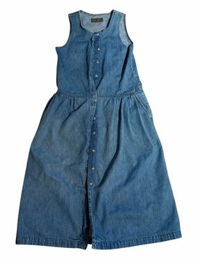 Vintage Eddie Bauer Blue Denim Button-Front Maxi Dress S-M